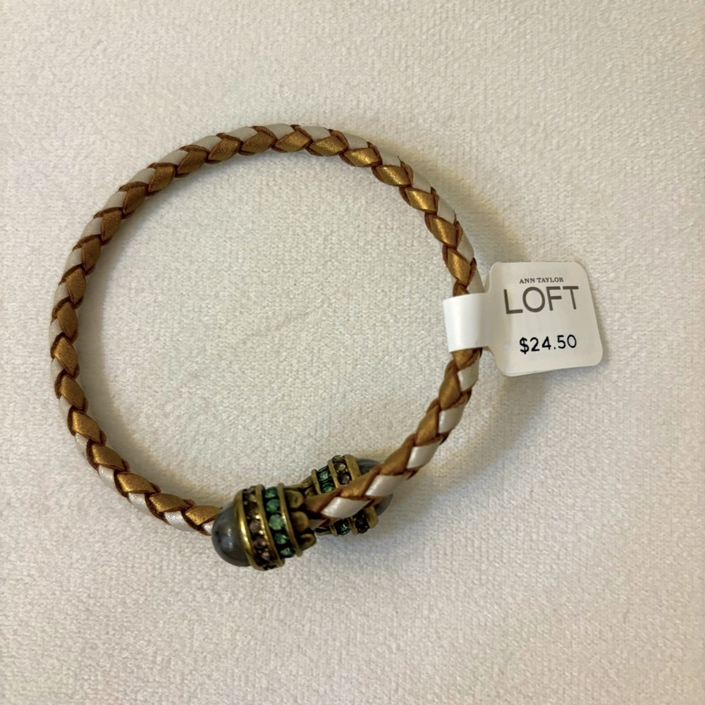 NWT LOFT gold white band with purple and green crystals and black stone